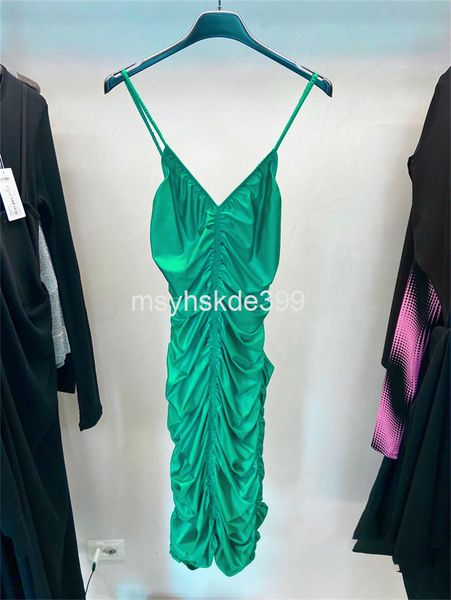 

casual dresses aw king pleated suspender dress spring and summer sleeveless backless v-neck wrap hip mid length for women, Black;gray