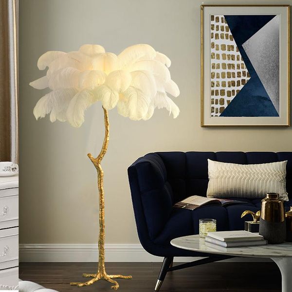 

nordic light luxury copper living room lamp ostrich feather floor net red bedroom bedside branch vertical table lamps
