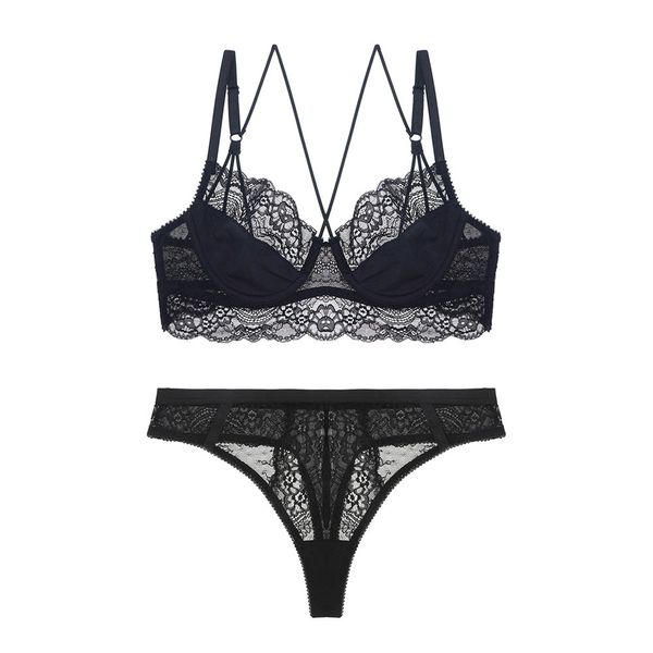 

bra set high waist thong ultra thin gathered adjustment lace back suit, Red;black