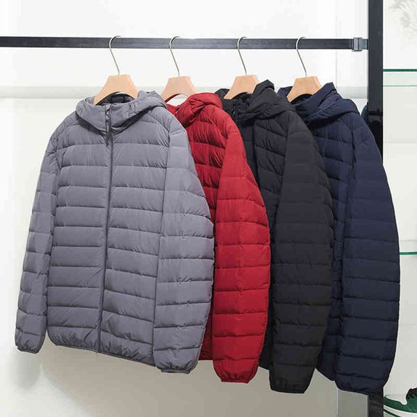 

plus size 5xl 6xl men's seamless down hooded jacket 2021 autumn winter lightweight water-resistant packable, Black