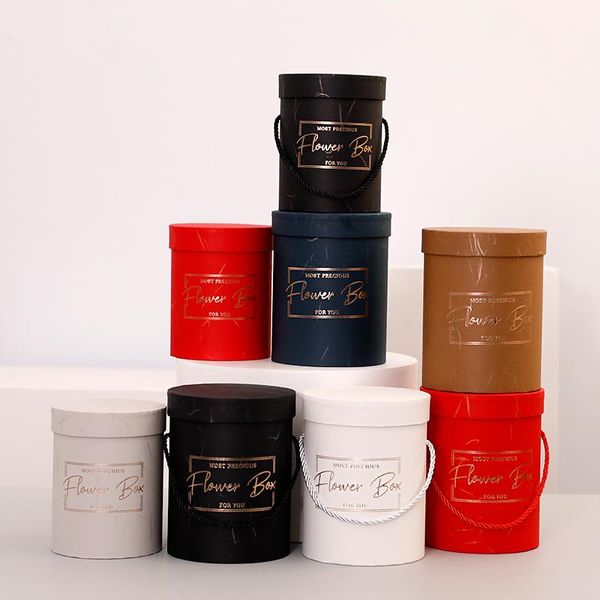 

gift wrap 2pcs round flower paper boxes lid hug florist bucket packaging box candy bar party wedding storage
