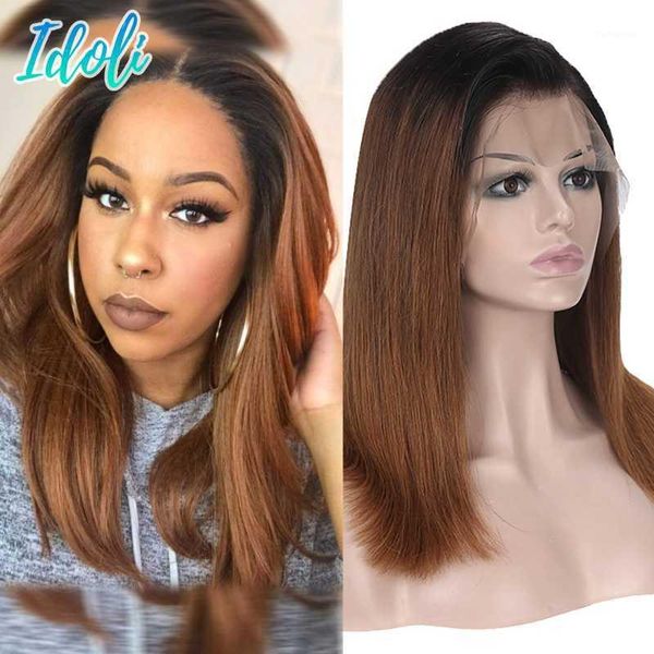 

brazilian straight virgin hair wig lace front human ombre 1b/30# wigs wig1, Black;brown