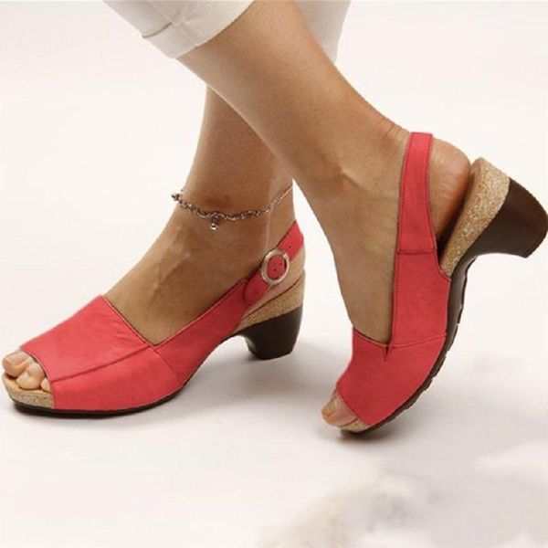 

summer women sandals gladiator chunky mid heels open toe adies shoes fashion platform roman big size, Black