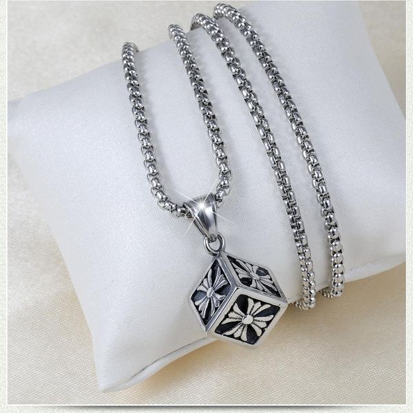 

Fashion Stainless Steel Retro Cube Cross Pendant Necklace Tide Man Punk Ha Necklace Jewelry, Silver