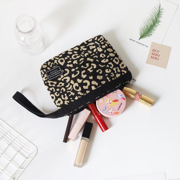 

cosmetic bags & cases women leopard print mobile phone bag korea female portable large wrist makeup clutch travel toiletry cosmetics beauty