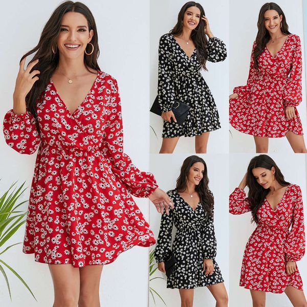 

casual dresses autumn and winter women's daisy long sve drs, Black;gray