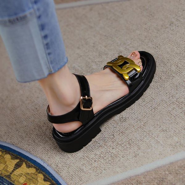 

sandals open toe women shoes casual summer 2021 plaform flats med concise, Black