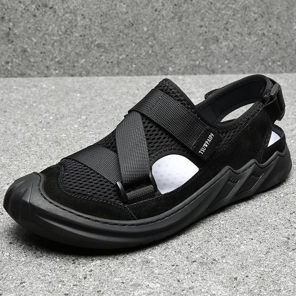 

sandals zandalias mens sport shoes man outdoor 2021 for leather verano casual herren romanas sandal homme heren hombre da sandale, Black