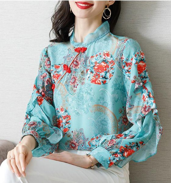 

plus size woman blouse chinese style women print blouses lady femme cheongsam women's & shirts, White