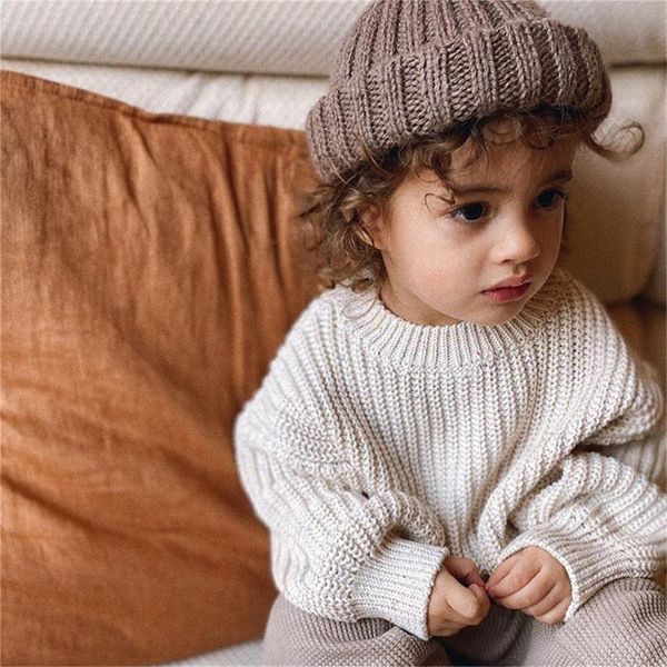 

pullover baby girl boy knit sweater blouse sweatshirt warm crewneck long sleeve solid clothes for infant toddler children, Blue