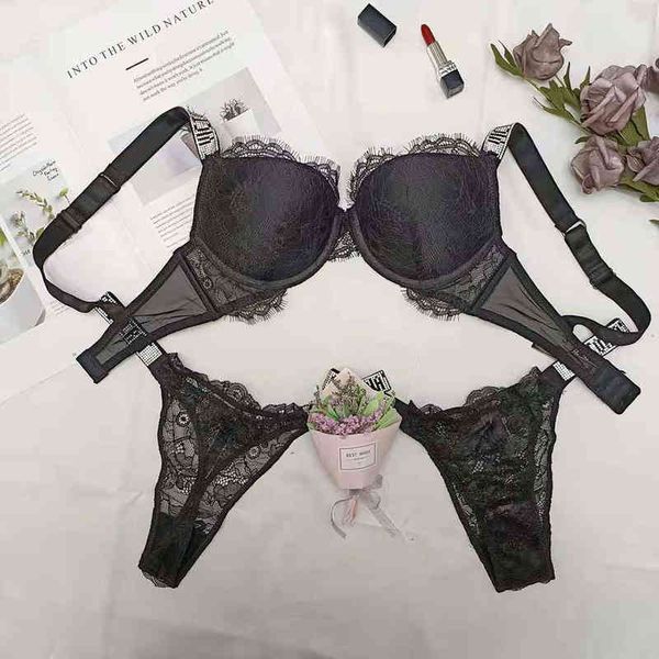 

secret lace rhinestone bikini thong letter brand design push up bra panty 2 piece women adjustable underwear sets, Red;black