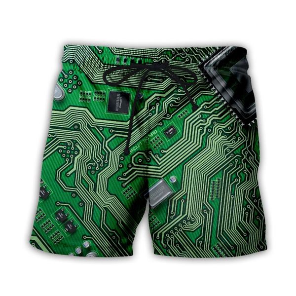 

men's shorts electronic chip hip hop mens 3d print board summer beach quick dry streetwear harajuku casual baggys 03, White;black