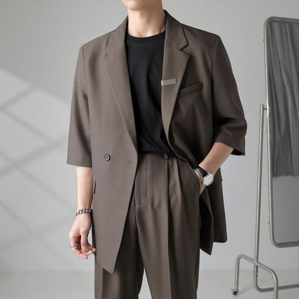 

men's suits & blazers men streetwear vintage chic fashion business casual korean half-sleeve dress suit jacket man blazer male coat, White;black