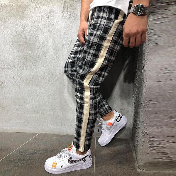 

men's pants 2021 men joggers sweatpants plaid sportswear tracksuit bottoms skinny jogger chandal ropa hombre, Black