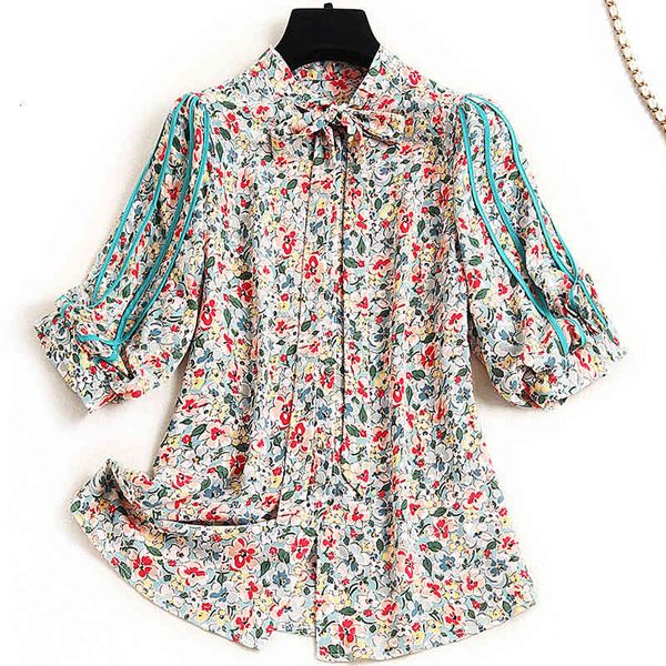 

women's blouses & shirts elegant lady will see short bow floral collar impression chiffon fashionable female blouses office shirts plus, White