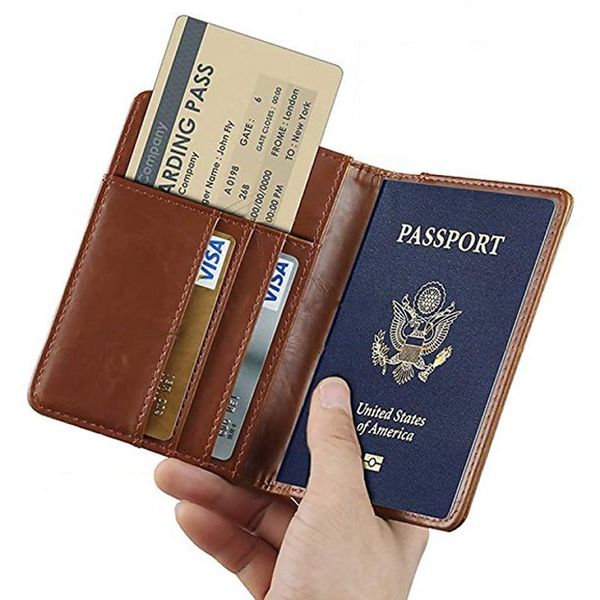 

travel business passport covers holder for men women pu thin rfid abroad id bank card wallet portable boarding case bag holders, Brown;gray