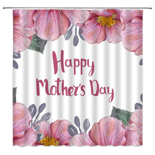 

happy mothers' day shower curtain decor pink flowers watercolor leaf handwriting fabric bath curtains bathroom accessories