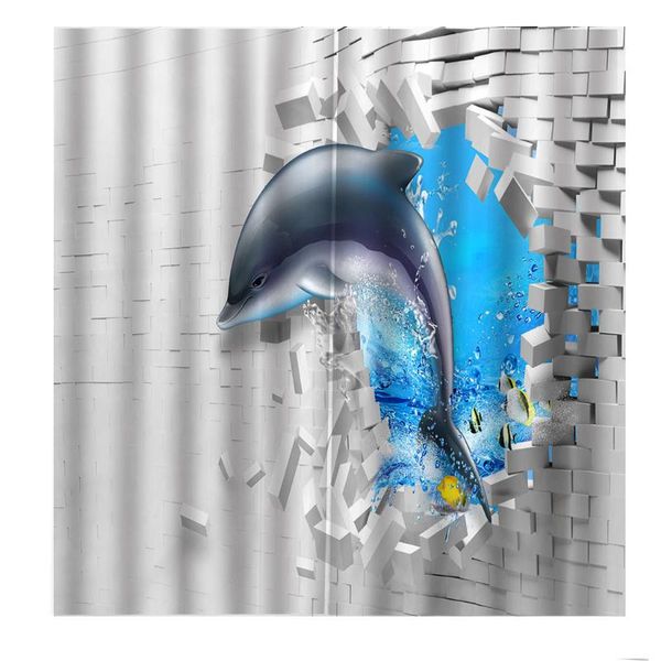 

po custom 3d modern underwater world dolphin wall brick curtain for children's room bedroom blackout window drapes decor &