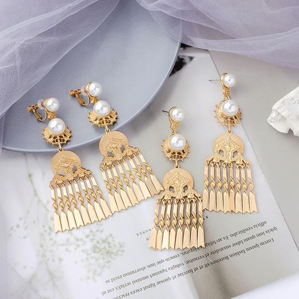 

dangle & chandelier alloy tassel drop earrings for women worn gold color relievo hyperbole fashion jewelry bohemia luxurious court style, Silver