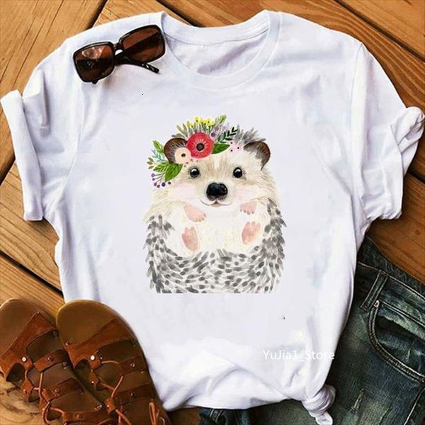 

clothes harajuku kawaii mushroom hedgehog womens t shirts animal printed femme cute summer female white shirt lovely tee