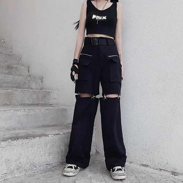 

women's pants & capris y2k solid color spring and autumn straight wide-leg women 2021 detachable casual overalls street loose thin, Black;white