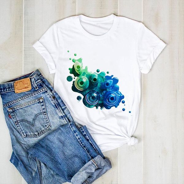 

print 3d color fingernail women paint graphic clothes tee womens clothing, White