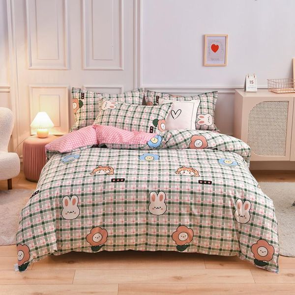 

bedding sets simple bed sheet bedroom flowers girls printed washed cotton quilt cover pillow case soft comfortable single set oceania