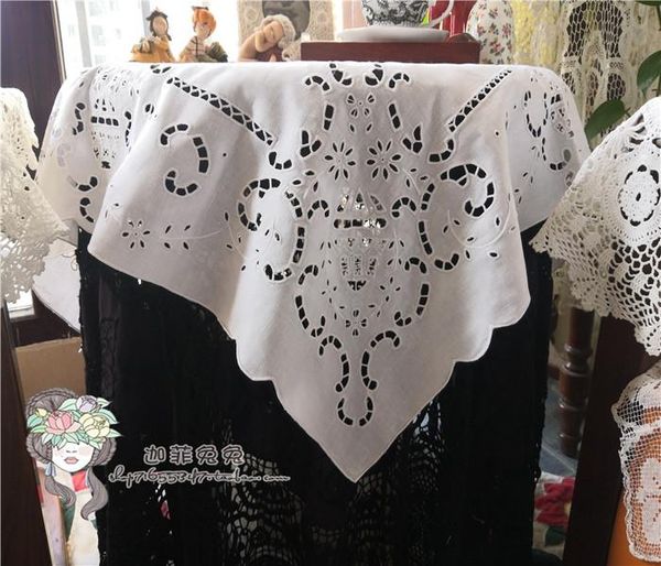 

junwell 55% linen / 45% cotton hand embroidery cutwork tablecloth shabby cozy vintage quality valued table er cloth