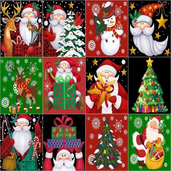 

paintings chenistory oil painting santa claus handpainted home decoration pictures by number christmas tree drawing canvas wall art gift