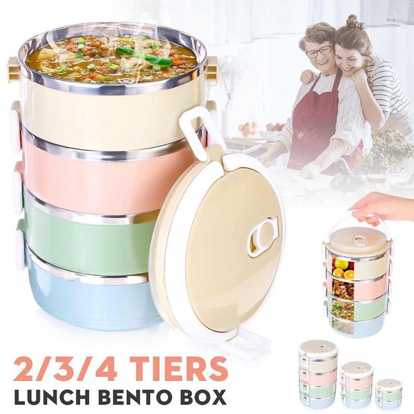 

dinnerware sets stainless steel insulated lunch box student school 2/3/4 layers tableware bento container storage breakfast boxe