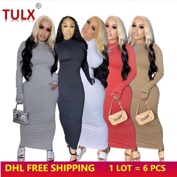 

casual dresses backless women maxi embroidery lucky label full sleeve solid long black white dress autumn clothing clubwear 5951, Black;gray