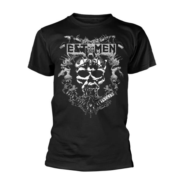 

testament dark roots of thrash licensed men t-shirt, White;black