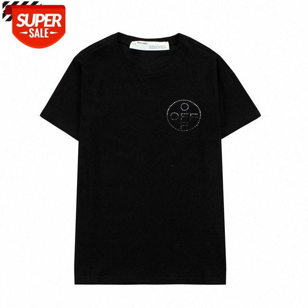 

european and american fashion brand spring summer models off front rear drilling letters arrow round neck pullover short sleeves #pg4z, White;black