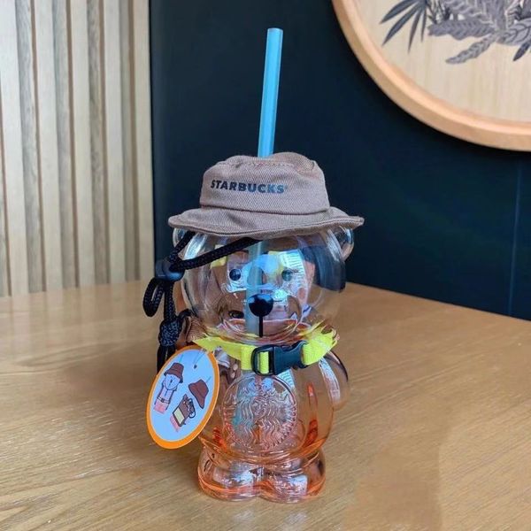 

2021 starbucks limited edition mugs 420ml summer camping bear glass straw cup
