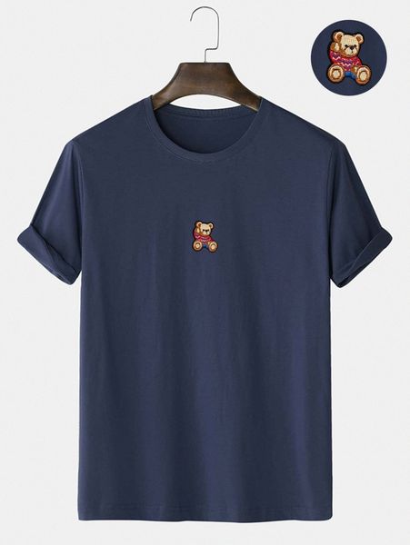 

men cartoon bear embroidered tee h3ue#, White;black