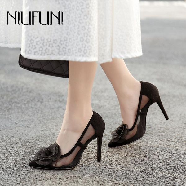 

dress shoes niufuni summer lace pointed flower high heels slip-on mesh breathable black suede sandals pump simple gladiator women