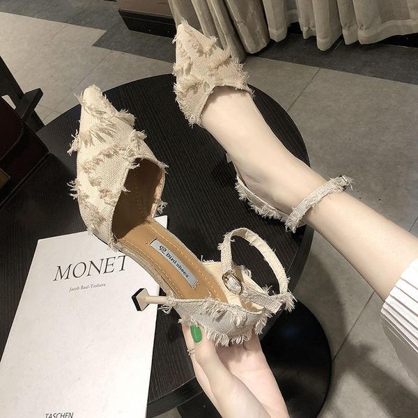 

dress shoes women high heels female stiletto pointed wild hollow nude girl single 2021 fashion summer sandals, Black