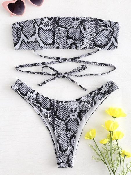 

two-piece suits women's swimwear separate polyester snake print bralette high cut bikini set feminine swimsuit beachwear bathing swimmi