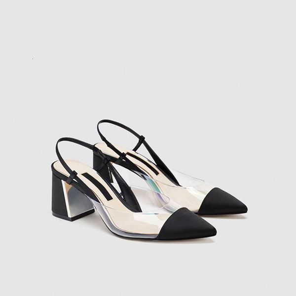 

sandals spring/summer women fashion transparent for chic silver square heel high vw4i, Black