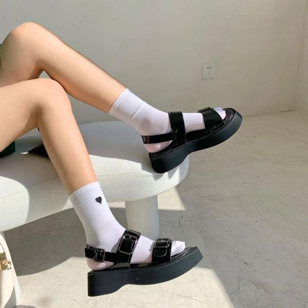 

sandals slingback platform chunky heel women sports summer dad designer shoes goth lolita, Black