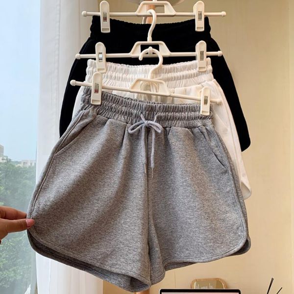 

women's shorts womens casual short pants drawstring elastic waist solid color soft sports summer, White;black