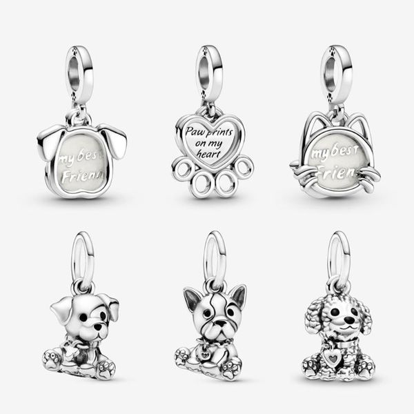 Altri ciondoli originali in argento sterling 925 con perline amore animali domestici cane gatto stampa ciondoli pendenti adatti bracciali gioielli fai da te da donna