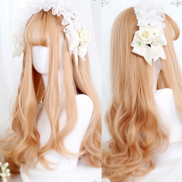 

synthetic wigs long ombre blue pink green lolita wig harajuku fairy cosplay bangs wave sweet hairstyle christmas natural hair, Black