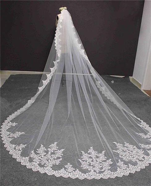 

bridal veils wedding white 1 tier sequins lace cathedral long with comb, Black
