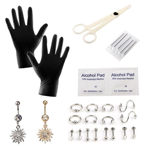 Altri 27PCS Kit per piercing dermico Set di strumenti Set di aghi per pancia professionale per orecchio al naso Strumenti per cartilagine Donne Gioielli per il corpo in titanio