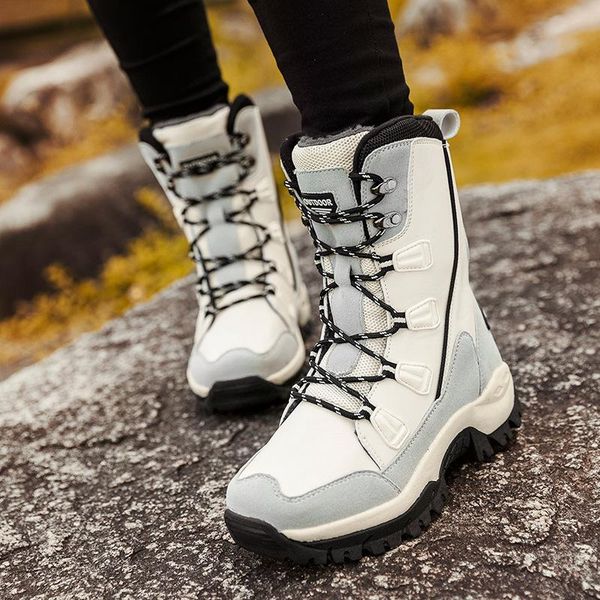 

boots mexeminaÂ women outdoor hiking waterproof midcalf fashion microfiber women snow winter warm plush shoes woman, Black