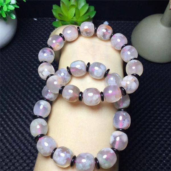 

beaded, strands genuine natural pink cherry agate finished stretch bracelet femme charm crystal barrel beads, Black
