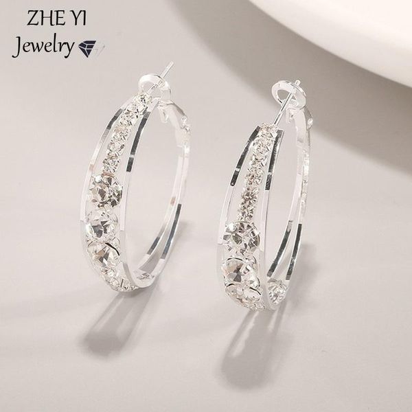 

hoop & huggie fashion big circle earrings for women sparkling cubic zircon hyperbole elegant female girls dance party jewelry, Golden;silver