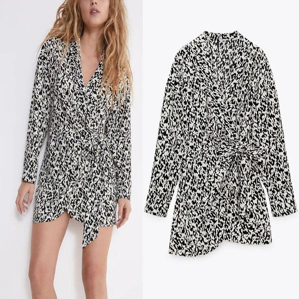 

casual dresses women vintage animal print mini dress 2021 long sleeve wrap party female fashion interior zipper knotted vestido, Black;gray