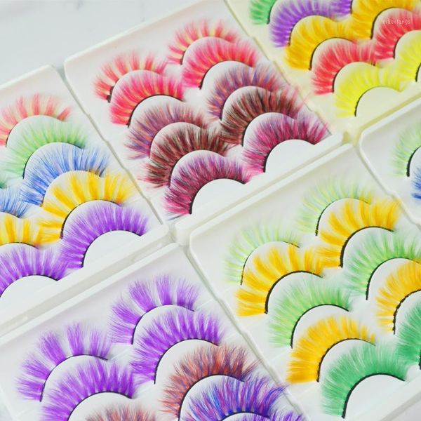 

12-25mm mm est style long siberian dramatic colored rainbow eyelashes for party makeup holiday with wholesale price false1
